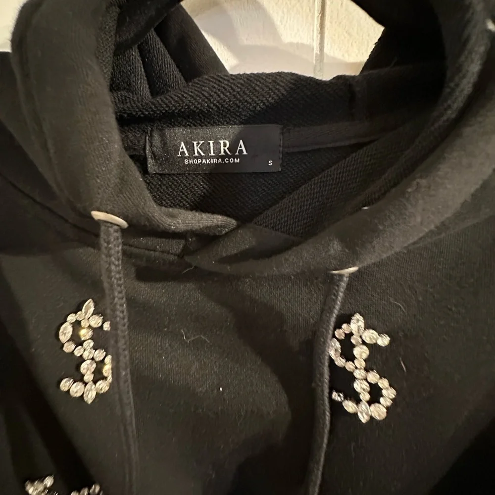 AKIRA Black Embellished dollar sign Women's Hoodie - Picture 3 of 3
